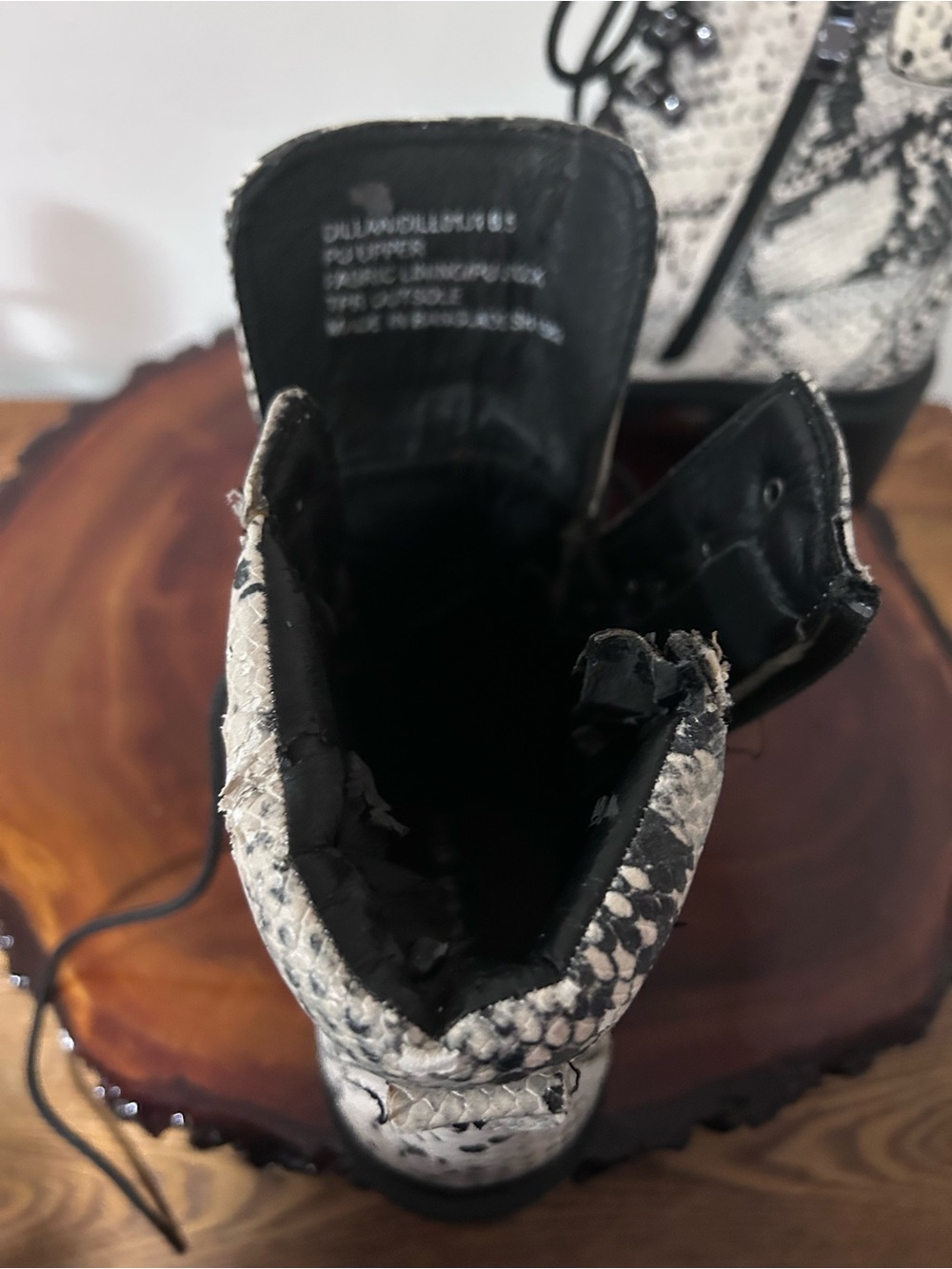 Madden Girl Black and White Snake-Print Combat Boots - Picture 6 of 14